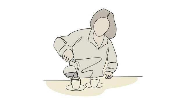 Animated self drawing of people activity in coffee shop. Coffee shop activity design in simple linear style illustration. Suitable design for coffee shop business promotion vector illustration