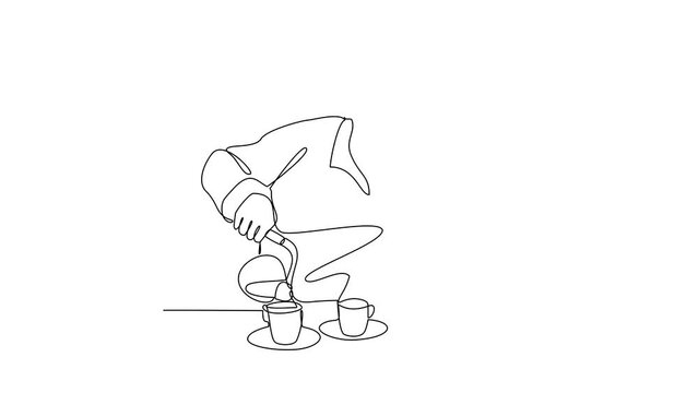 Animated self drawing of people activity in coffee shop. Coffee shop activity design in simple linear style illustration. Suitable design for coffee shop business promotion vector illustration