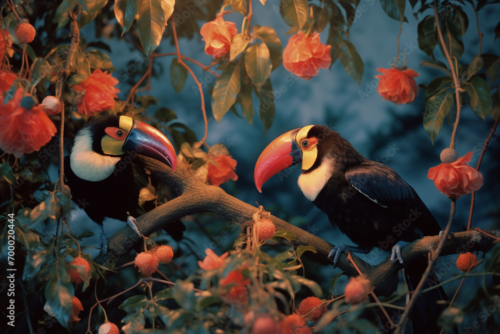Leinwandbilder an abstract tapestry of toucans in the twilight, their vibrant beaks and forms creating a visually s