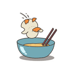 Illustration of A Duck Diving into A Bowl of Dough