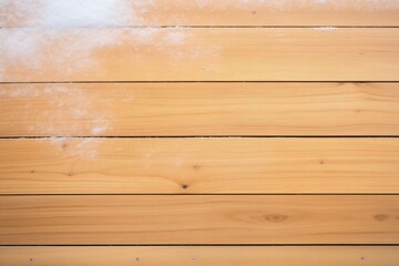 detail of sauna wood texture contrasted with snow