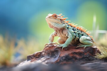 Fototapeta premium partially shaded bearded dragon on rough terrain