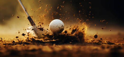 Golf club expertly launching a ball from the dirt.