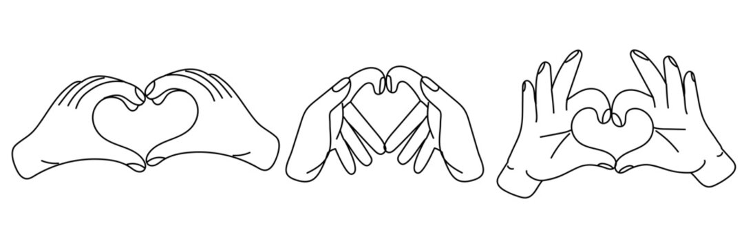 A pair of hands with a heart sign indicating I love you. Valentine's Day images, heart shapes with one hand. Contoured hands join at the heart. One person shows love for others
