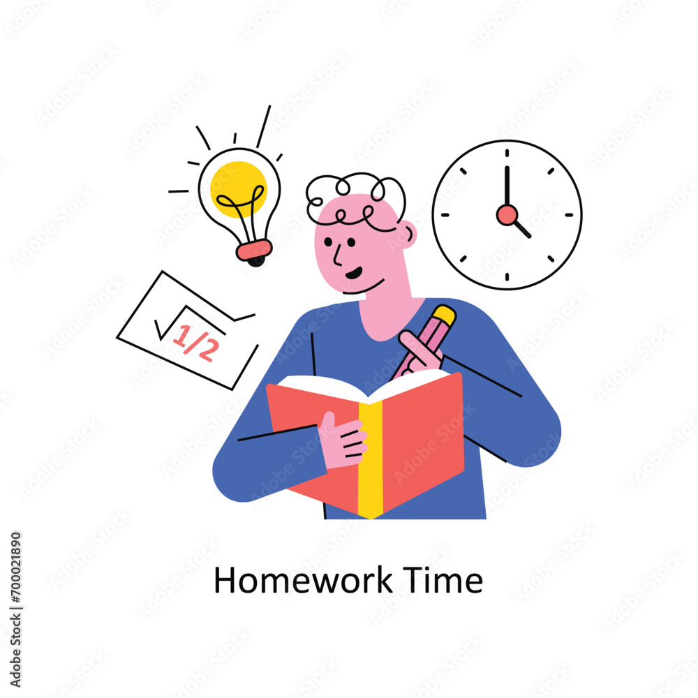 Poster homework time vector filled outline design illustration. symbol on white background eps 10 file