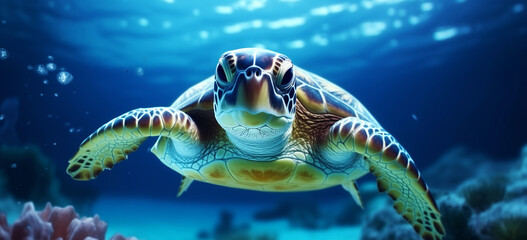 Fototapeta premium Majestic Sea Turtle Gliding Through the Waves
