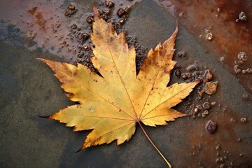 day autumn rainy backdrop grunge colors autumn bright lose iron sheet rusty old lies leaf autumn yellow fallen a