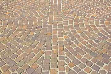 New paving made with porphyry stone blocks of cubic shape in a p - obrazy, fototapety, plakaty