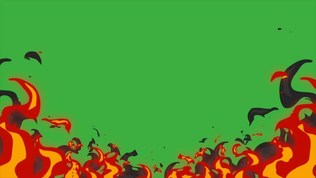 Animation loop video element effect cartoon fire on green screen background