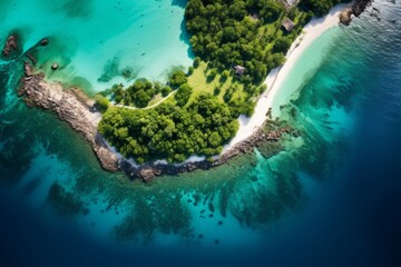 Fototapeta na wymiar ird's-eye view of a tropical island covered in lush, emerald-green foliage, Generative AI