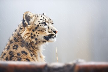 snow leopard with foggy breath in habitat