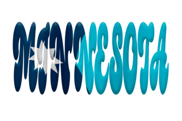 Digital composite. ..The word Minnesota with an overlay of the new State flag for the State of Minnesota as approved on the 19th December 2023. The flag is to be used from the 11th May 2024.