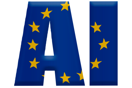 AI (Artificial intelligence) with an overlay of the European flag. 