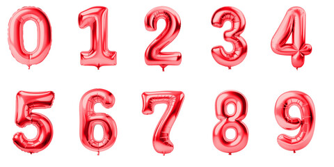 numbers from 0 to 9 ,ade from red foil birthday balloons
