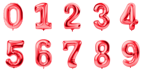 numbers from 0 to 9 ,ade from red foil birthday balloons