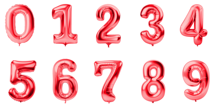 numbers from 0 to 9 ,ade from red foil birthday balloons