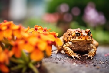 Obraz premium toad beside garden flowers