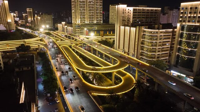 view of city overpass at night
