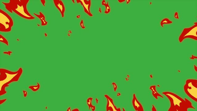 Animation loop video element effect cartoon fire on green screen background