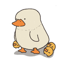 Illustration of A Duck with Its Three Miniature Duck
