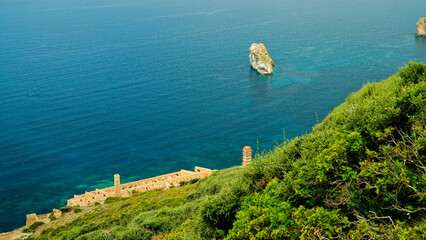 Passeggiata panoramica di Nebida. Panorama su Pan di Zucchero e Laveria Lamarmora.Sulcis Iglesiense...