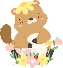 Groundhog with flower illustration