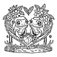 black and white, frog in love for valentine, png 147
