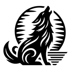 Wolf Howling Emblem Logo Vector silhouette, black color silhouette