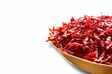 red chili peppers on white background with copy space for editing.