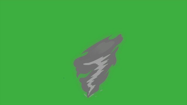 Animation loop video element effect cartoon tornado on green screen background
