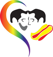 Two gays, a heart in LGBT symbols.