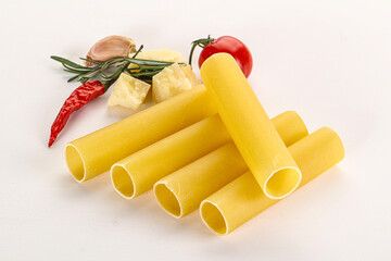 Raw uncooked Italian pasta Cannelloni