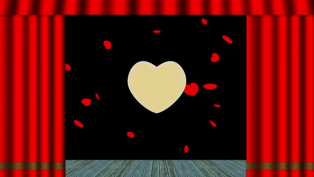 Animazione illustrazione 3D. Piccoli cuori rossi ruotano attorno ad un dorato cuore centrale. Simbolo di amore e di San Valentino.
