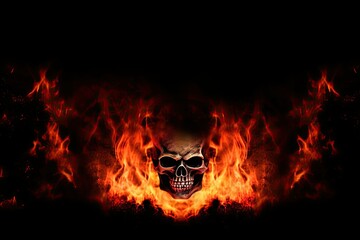 concept gothic fantasy halloween hell demons satan background fire inferno border flame space copy flame devil background horror - obrazy, fototapety, plakaty