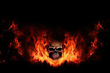 Fotobehang concept gothic fantasy halloween hell demons satan background fire inferno border flame space copy flame devil background horror © akkash jpg