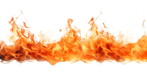 Flame on a transparent background. Long horizontal strip of fire, the concept of a blaze, a design element.