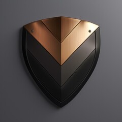A sleek 3D shield in black and gold, exuding strength and security, set against a muted background. Generative AI.