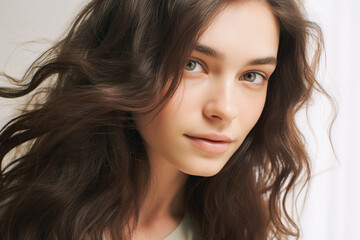 Naklejka premium close-up portrait of a woman with brown hair