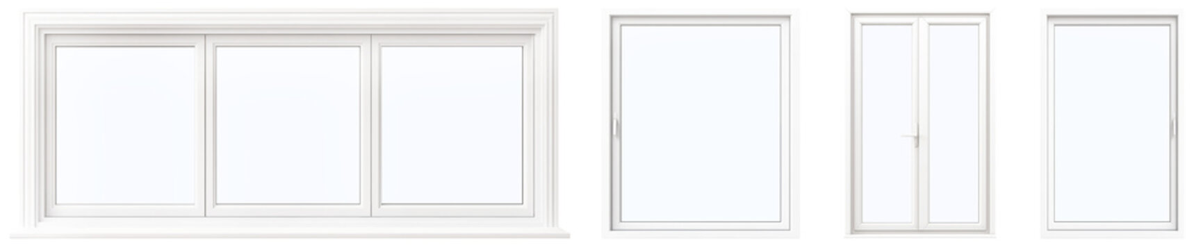 Set of different windows is cut out on a transparent background. Windows is suitable for to be inserted into a design or project.