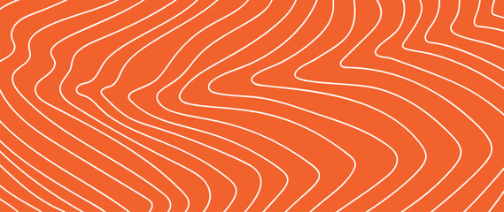 Fototapeta na wymiar Salmon fillet pattern texture background vector. Abstract salmon meat on orange background with stripes salmon line art. Design illustration for Japanese Restaurant, website, banner, packaging.