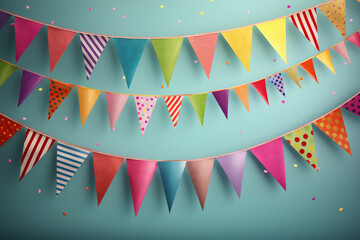 Obraz premium Birthday cupcake with colorful balloons and confetti on beige background
