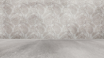 Floral seamless pattern with paisley ornament. Gray cement wall plaster texture for interior decoration, used as a studio background wall to display your products.loft style - 700033411