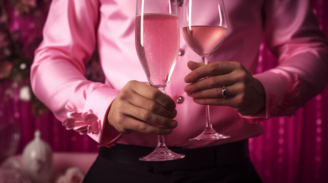 person holding a glass of proseco