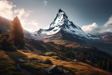 Matterhorn, Swiss Alps - panorama. Generative AI