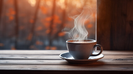 A cup of fragrant coffee on a warm background picture
 - obrazy, fototapety, plakaty