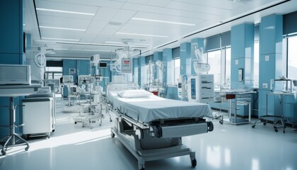 Modern operating room equipment and medical devices in a high tech surgical environment
