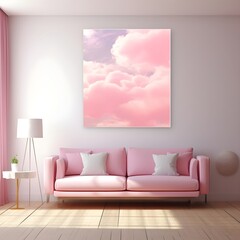 Pink Sofa in a Stylish Living Room with a Window and Wall Decor generative ai