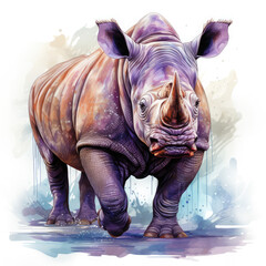 Fototapeta premium Watercolor Colorful Rhinoceros Illustration, Generative Ai