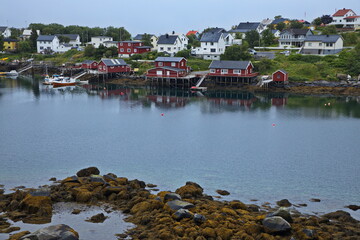 View of village Reine on Lofoten in Nordland county, Norway, Europe
