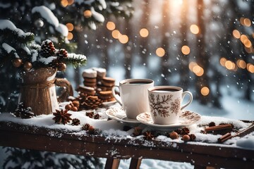 Warm embrace of winter. morning tea cozy near the window. a chilly drink. Warm drink delight in a...